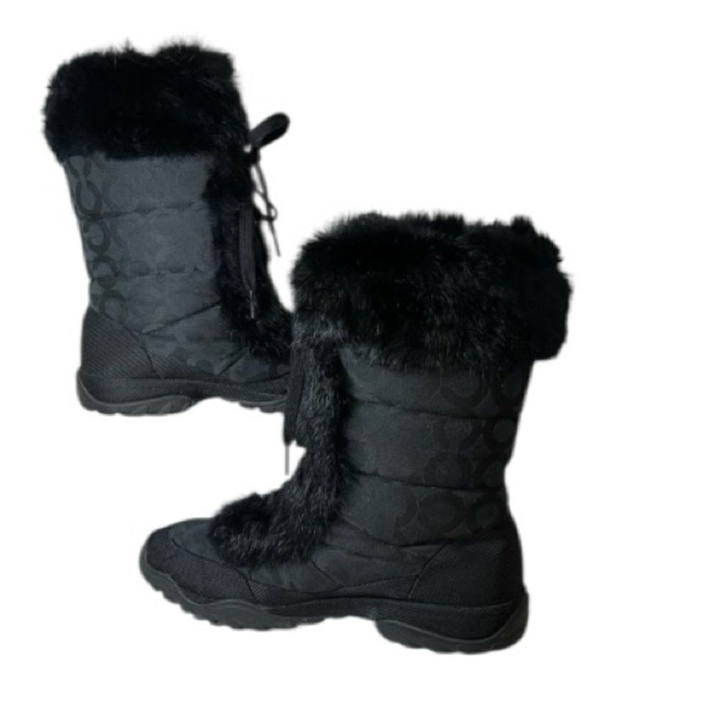 COACH Jennie Black Monogram Rabbit Fur Trim Lace Up Winter Snow Boots size 11 - Picture 6 of 15